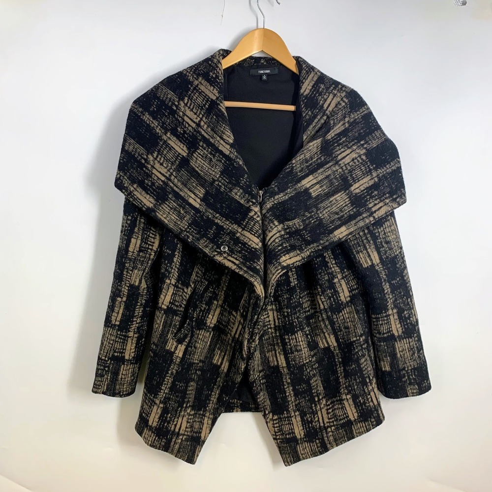 Funktional Anthropologie Womens Plaid Oversized Shawl Collar Zip Jacket‎ Size S